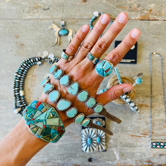 SOLD ♥️ Navajo ♥️ James King Sterling Silver & Turquoise Stacker Cuff - Picture 12 of 13